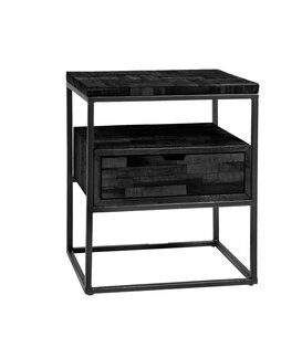 Black block - Table de chevet - noir - teck recyclé - 1 tiroir - 1 niche