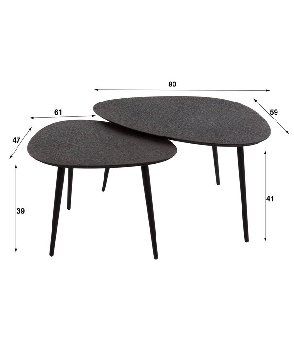 Duverger® Heavy Metal - Salontafel - Set van 2 - driehoekig - zwart - metaal