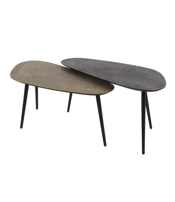 Duverger® Heavy Metal - Table basse - Lot de 2 - en forme de rein - noir - or/bronze - métal
