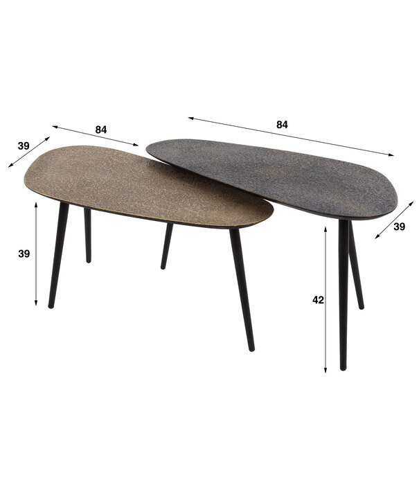 Duverger® Heavy Metal - Table basse - Lot de 2 - en forme de rein - noir - or/bronze - métal