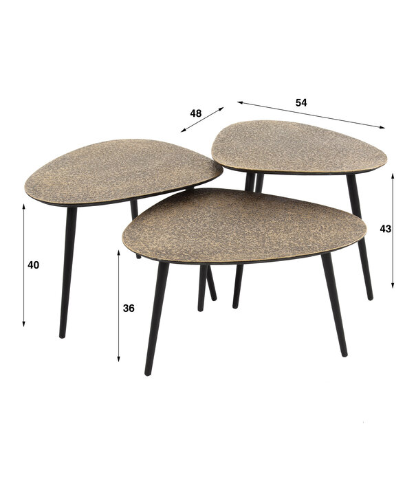 Duverger® Heavy Metal - Table basse - Lot de 3 - triangulaire - bronze - métal