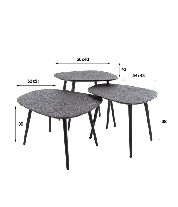 Duverger® Heavy Metal - Table basse - set of 3 - quadrangulaire - métal - noir métallisé
