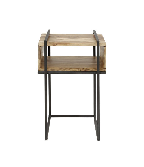 Duverger® Confined - Table de chevet - acacia massif - structure métallique - compartiment ouvert