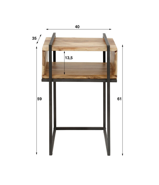 Duverger® Confined - Table de chevet - acacia massif - structure métallique - compartiment ouvert
