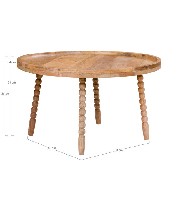 Duverger® Chalet - Table basse - ronde - manguier naturel - 4 pieds design - bord relevé