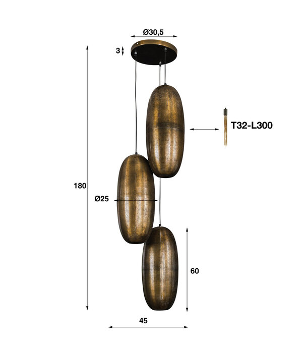 Duverger® Jujube - Hängelampe - Bronze - handgefertigte Löcher - 3 Lichtpunkte