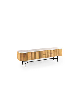 Piano - Meuble TV - L175cm - manguier - naturel - plateau en marbre - blanc