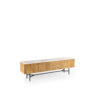 Piano - Meuble TV - L175cm - manguier - naturel - plateau en marbre - blanc