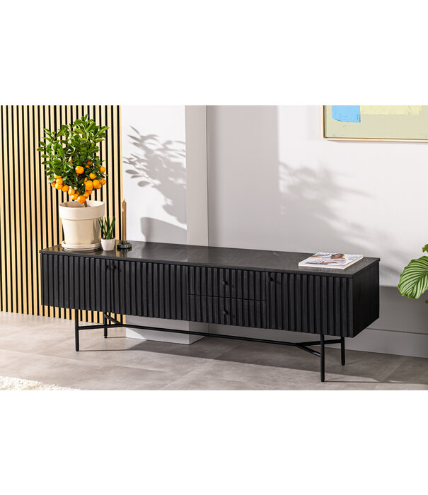Duverger® Piano - TV-Schrank - L175cm - Mango - schwarz - Marmorplatte