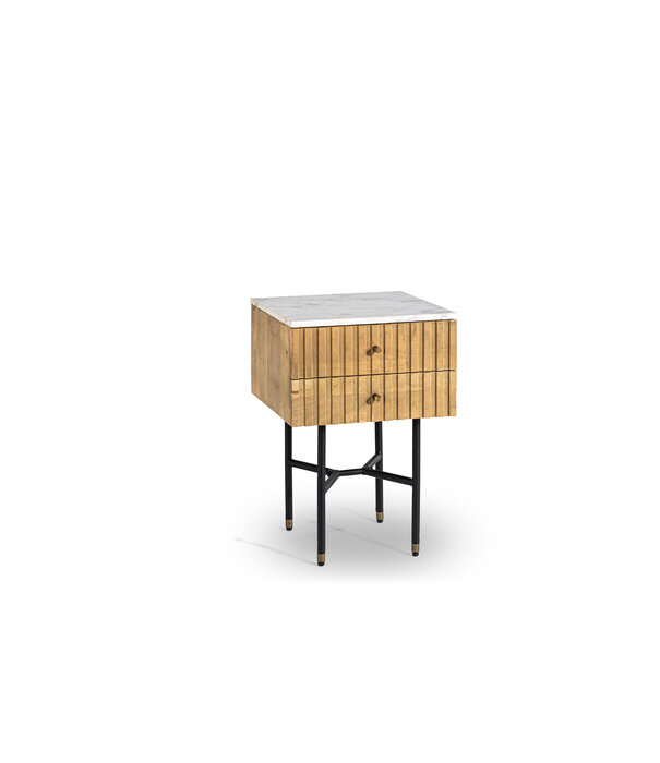 Duverger® Piano- Table de chevet - mangue - naturel - plateau en marbre - blanc