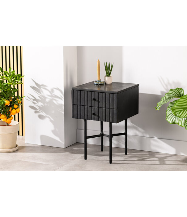 Duverger® Piano- Table de chevet - mangue - noir - plateau en marbre noir