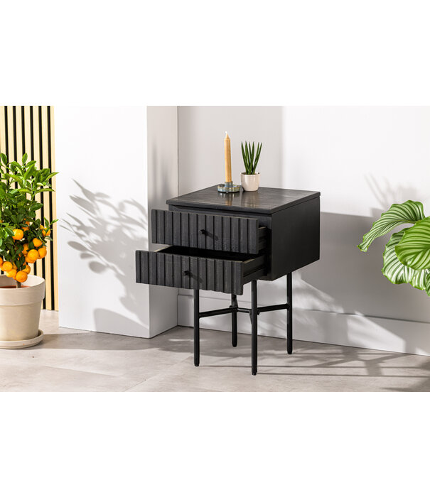 Duverger® Piano- Table de chevet - mangue - noir - plateau en marbre noir