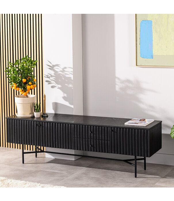Duverger® Piano - Meuble TV - L175cm - mangue - noir - plateau en marbre