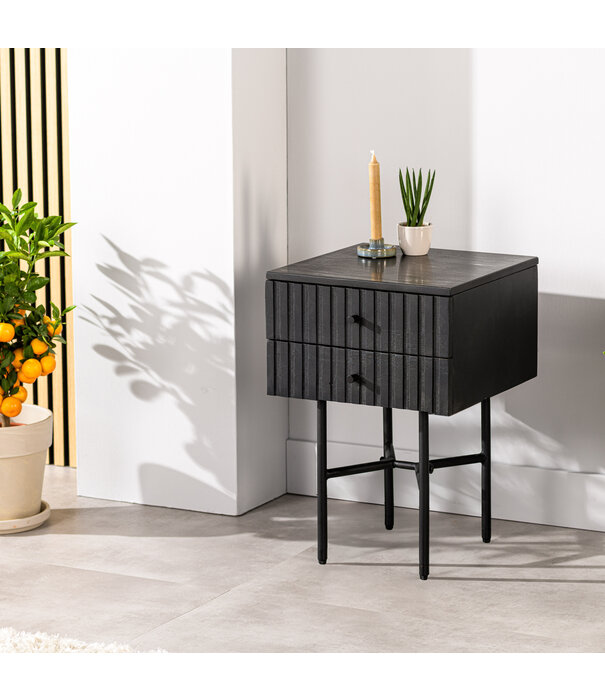 Duverger® Piano- Nachttisch - Mango - schwarz - Marmorplatte- schwarz
