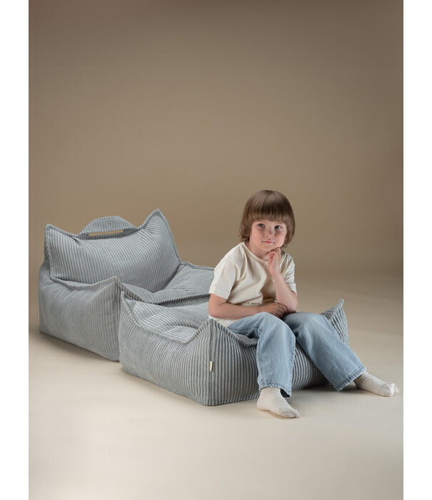 WigiWama Tiny Ottoman - Kinderfauteuil - Peppermint Green - groen - vierkant - ribfluweel