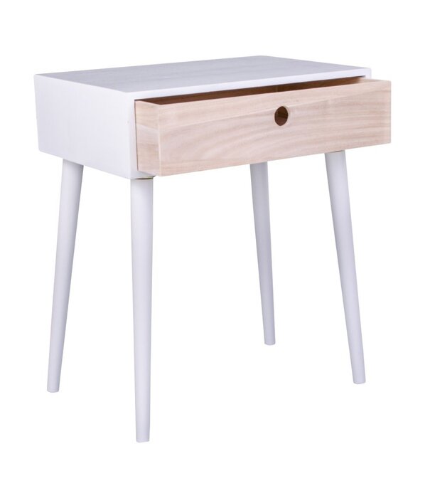 Duverger® Scandinight Nachttisch aus weißem Paulowna-Holz mit 1 Schublade natur