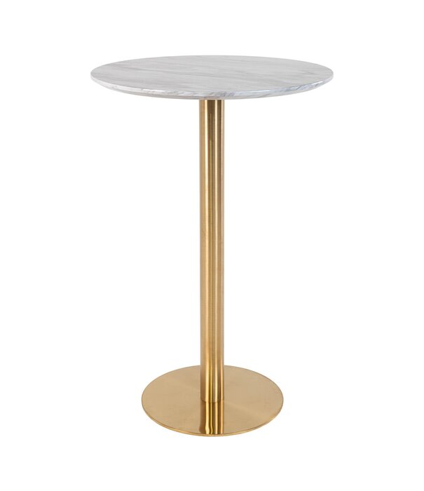 Duverger® Barbord - Table de bar - ronde - MDF - aspect marbre - base en acier - laiton