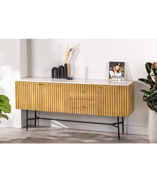 Duverger® Piano - Sideboard - L175cm - Mango - natürlich - Marmorplatte - weiß