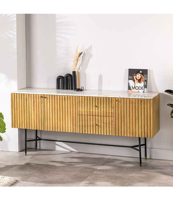 Duverger® Piano - Sideboard - L175cm - Mango - natürlich - Marmorplatte - weiß