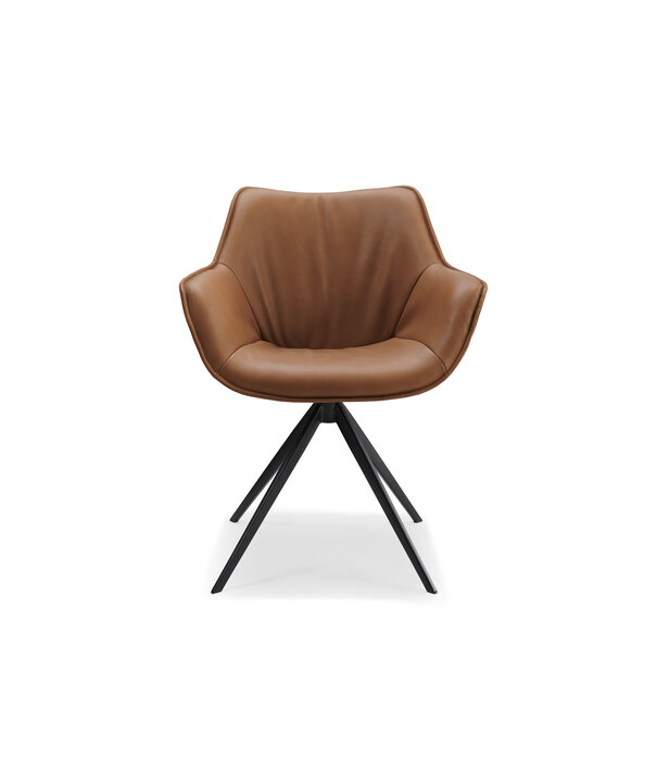 Duverger® Threehundredsixty - eetkamerfauteuil - leder - cognac bruin - 360° draaiend - stalen 4-poot