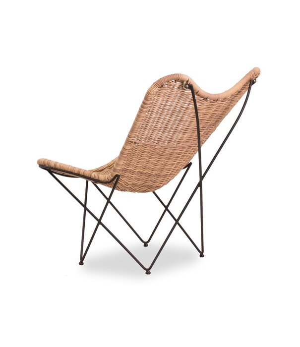 Duverger® Mariposa - Lounge Sessel - Schmetterlingsform - schwarzes Stahlgestell - Sitzfläche aus Naturrattan