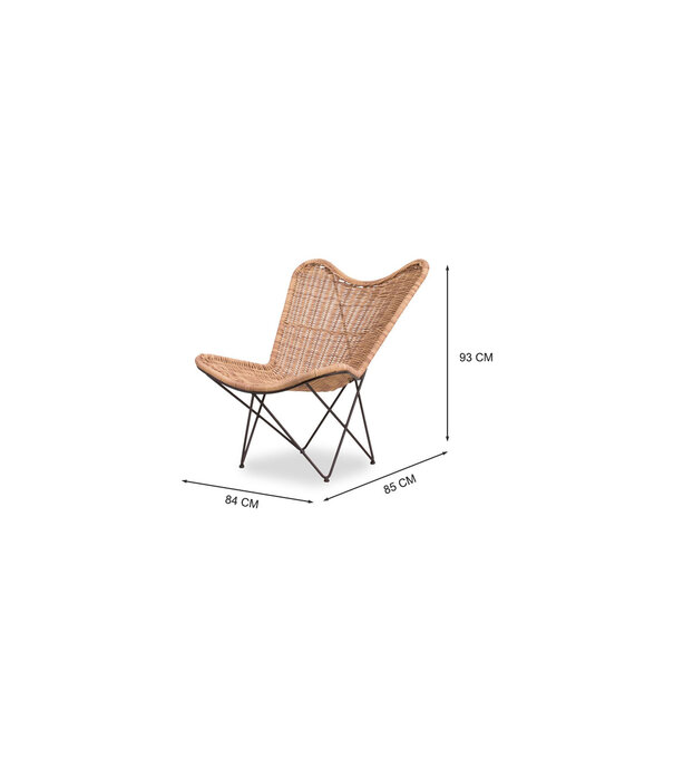 Duverger® Mariposa - Loungefauteuil - vlindervormig - zwart stalen frame - naturel rotan zitting