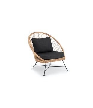 Benajarafe tuin fauteuil - rotan wicker - naturel - alu frame - stalen poten - 2 zwarte kussens