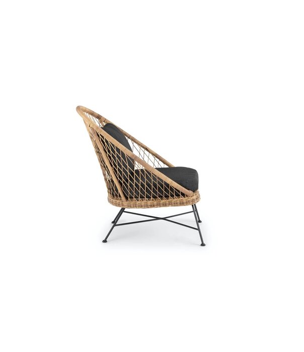 Duverger® Benajarafe - Tuinfauteuil - rotan wicker - naturel - alu frame - stalen poten - 2 zwarte kussens