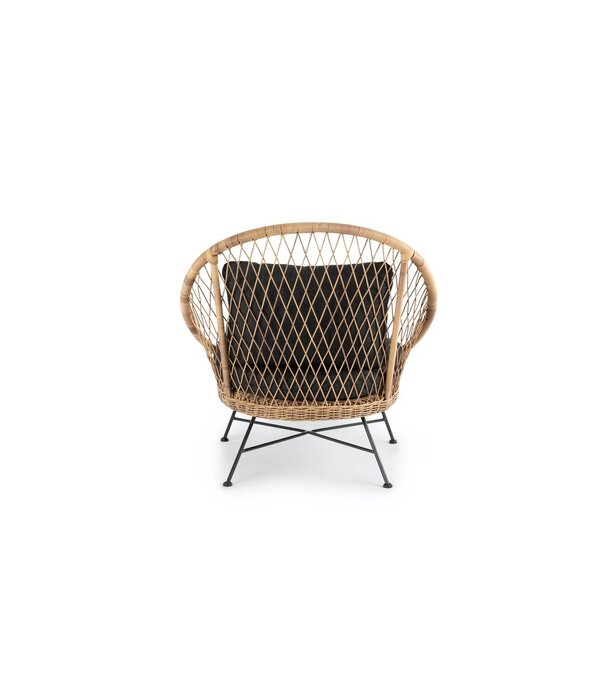 Duverger® Benajarafe - Tuinfauteuil - rotan wicker - naturel - alu frame - stalen poten - 2 zwarte kussens