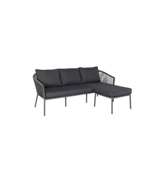 LaZubia Gardenlounge sofa - chaise longue - antraciet - stalen frame - wicker koord - 5 kussens - donkergrijs