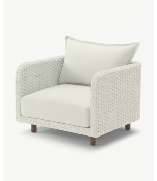 Nerja garden lounge - fauteuil - wit geweven - stalen frame - 2 ecru kussens - brandvertragend
