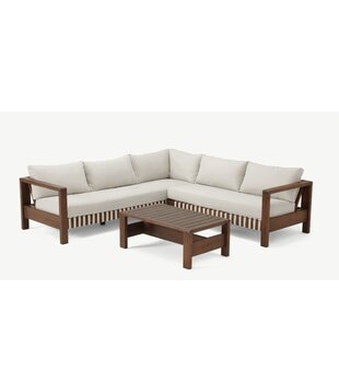 Zaffaraya - Garten Loungeset - 3er-Set - Akazie - dunkle Teakholz-Optik - Kissen sandfarben - feuerhemmend