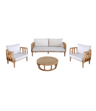 Malaga Garden Tuinlounge - set van 4 - acacia - teak look - kussens ecru