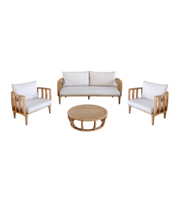 Duverger® Malaga - Garten Loungeset - 4er-Set - Akazie - Teakholz-Optik - Kissen ecru