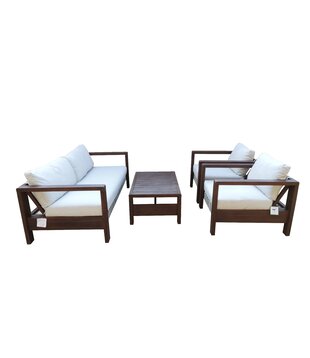 Zaffaraya - tuinlounge 4 set - acacia - donker teak look - kussens zandkleur - brandvertragend