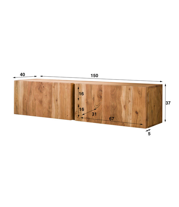 Duverger® Acacian Block - TV-Schrank - Massivholz Akazie - 2 Türen - 2 Einlegeböden - aufhängbar