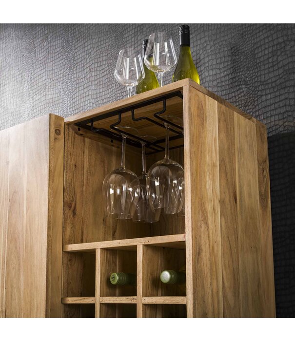 Duverger® Acacian Block - Meuble bar - acacia massif - 1 porte - 1 compartiment ouvert - 15 compartiments à vin