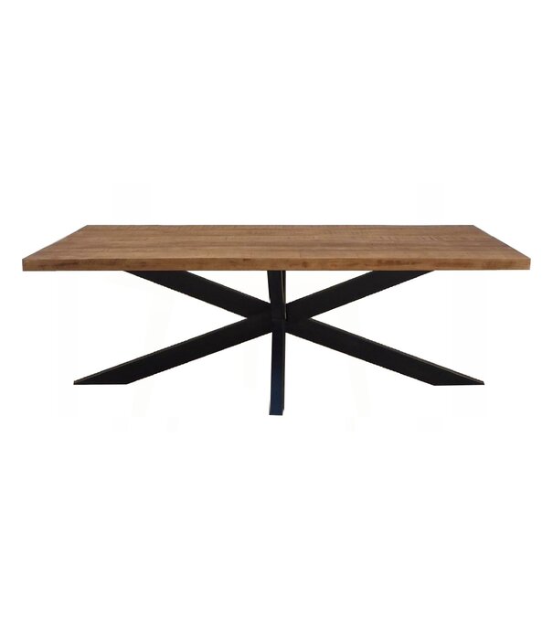 Duverger® Omerta - Eettafel - rechthoekig - 160cm - mangohout - naturel - stalen Spiderpoot - zwart gecoat