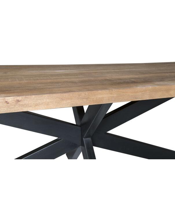 Duverger® Omerta - Table de salle à manger - rectangulaire - 160cm - bois de manguier - naturel - pied Spider en acier - laqué noir