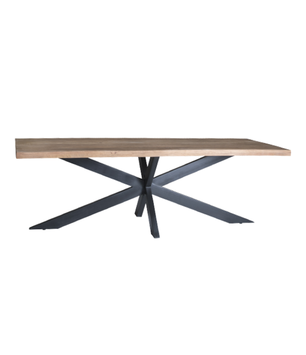 Duverger® Omerta - Eettafel - rechthoekig - 220cm - mangohout - naturel - stalen Spiderpoot - zwart gecoat