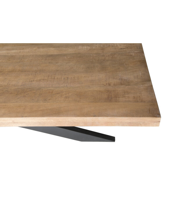 Duverger® Omerta - Table de salle à manger - rectangulaire - 220cm - bois de manguier - naturel - pied Spider en acier - laqué noir