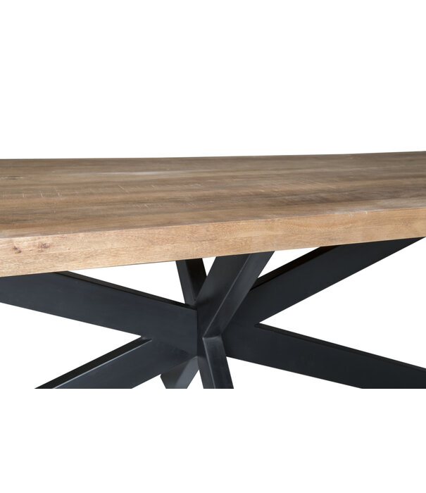 Duverger® Omerta - Eettafel - rechthoekig - 220cm - mangohout - naturel - stalen Spiderpoot - zwart gecoat