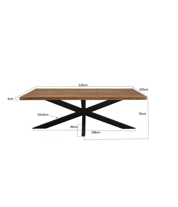 Duverger® Omerta - Eettafel - rechthoekig - 220cm - mangohout - naturel - stalen Spiderpoot - zwart gecoat