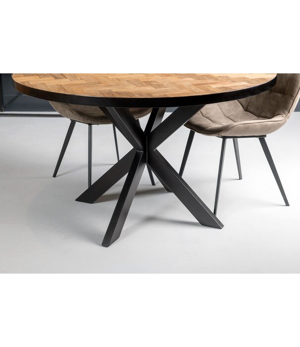 Duverger® Teaked - Table de salle à manger - ronde - 130cm - teck - pied araignée - acier laqué