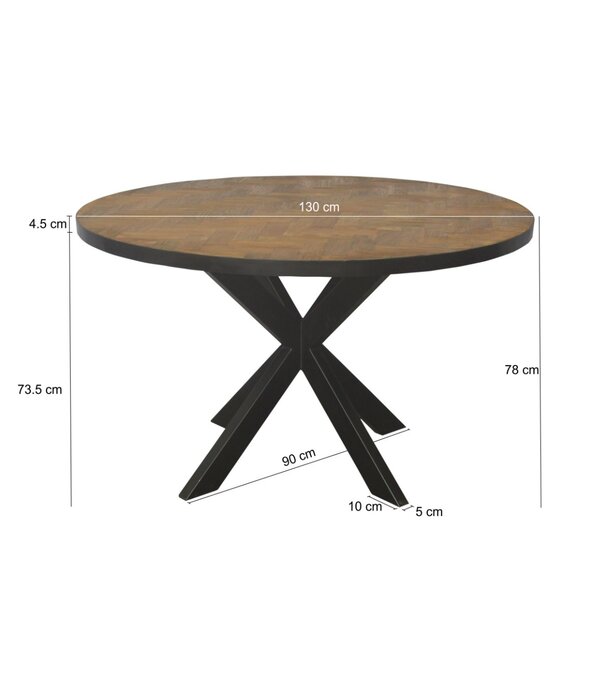 Duverger® Teaked - Eettafel - rond - 130cm - teakhout - Spiderpoot - gecoat staal