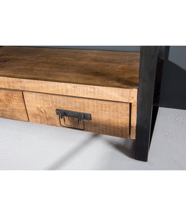 Duverger® Robust - TV-meubel - 150cm - 3 lades - 1 nis - naturel mangohout - staal
