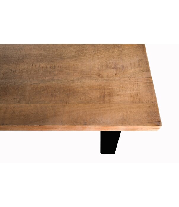 Duverger® Omerta - Table de salle à manger - rectangulaire - 200cm - bois de manguier - naturel - pied en U en acier - laqué noir