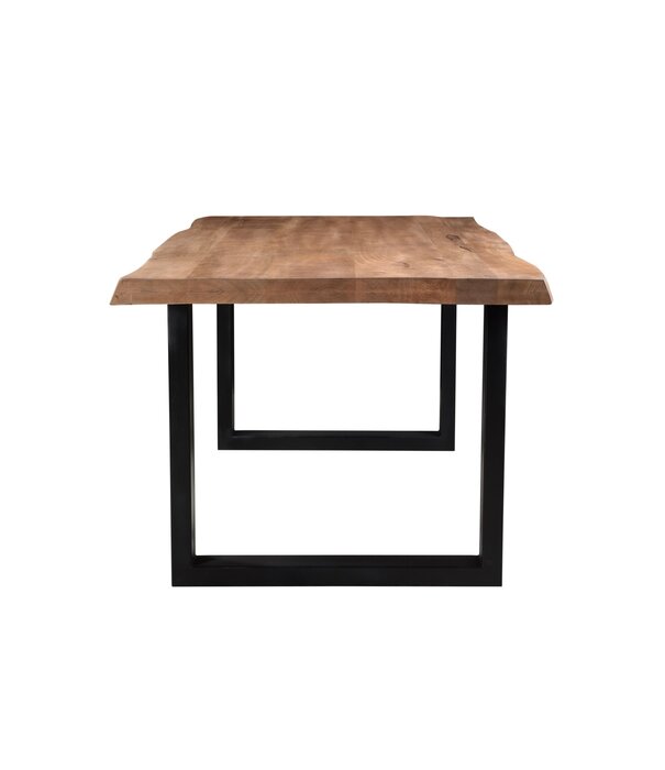 Duverger® Omerta - Table de salle à manger - rectangulaire - tronc d'arbre - 220cm - mangue - naturel - pied en U en acier - laqué noir