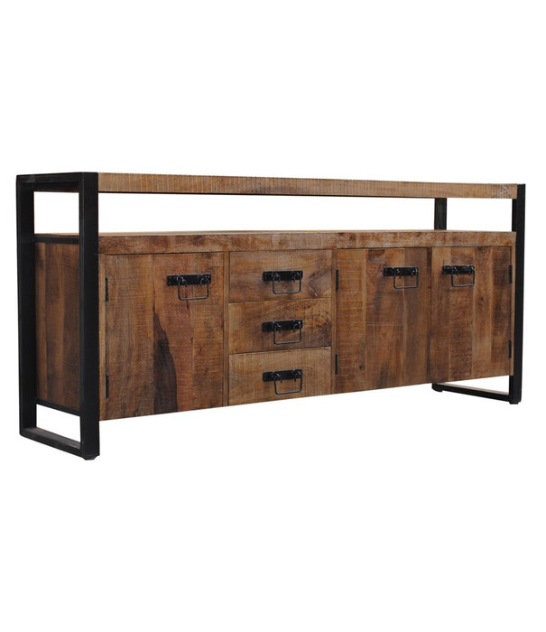 Duverger® Robust - Buffet - 3 tiroirs - 3 portes - 1 niche - bois de manguier naturel - acier