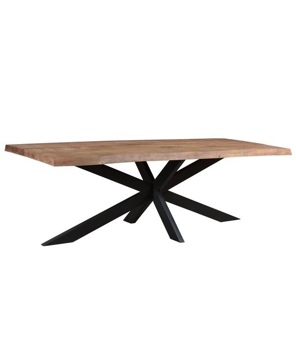 Duverger® Omerta - Table de salle à manger - rectangulaire - tronc d'arbre - 160cm - manguier - naturel - pied araignée en acier - laqué noir